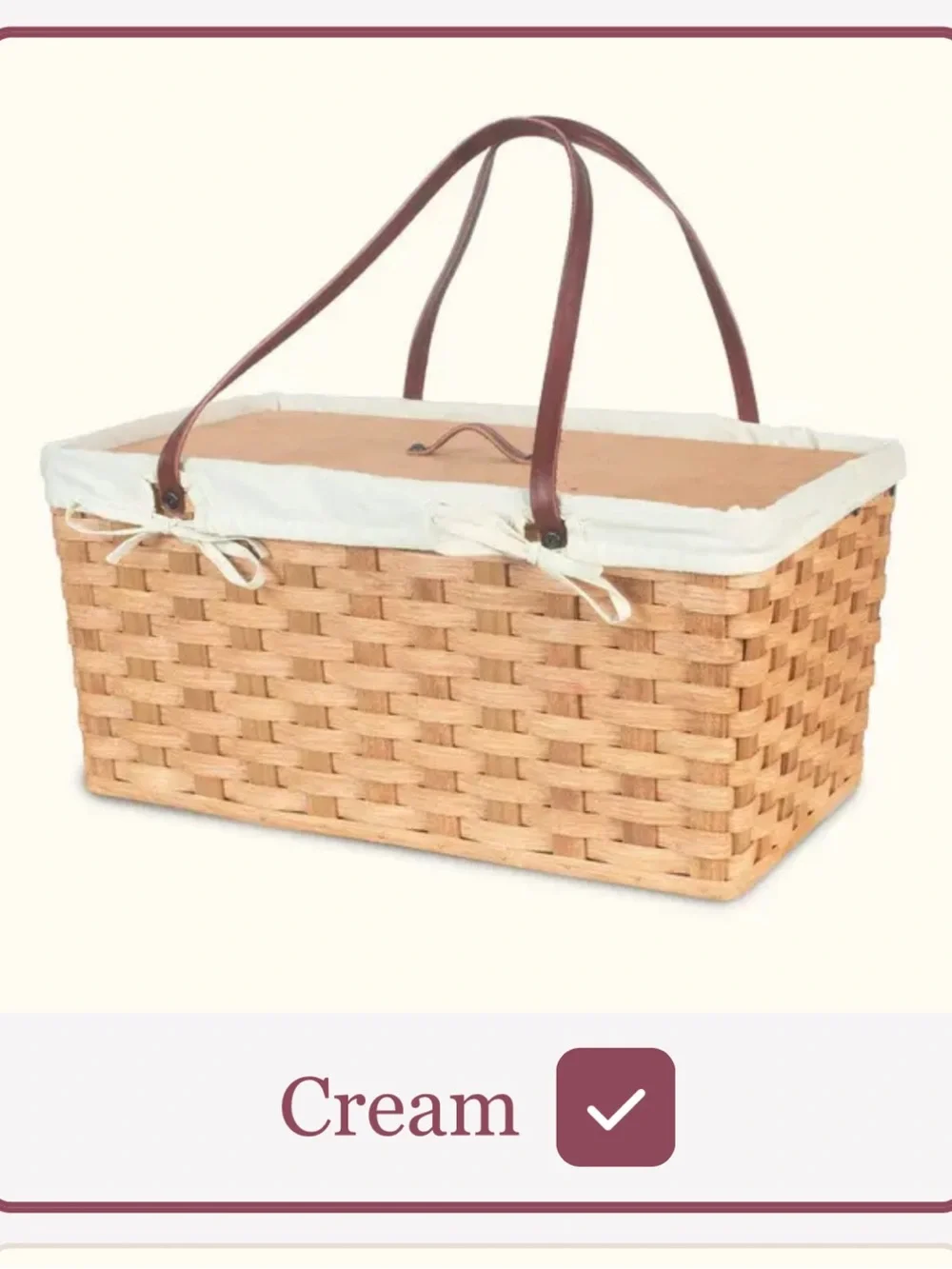Amish Handwoven Picnic Basket 🧺 with Cream Liner & Brown Leather Handles 🇺🇸